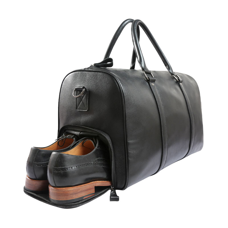 Genuine Leather Tote Travel Bag Overnight Duffle Bag with Shoe Compartment - Image 3