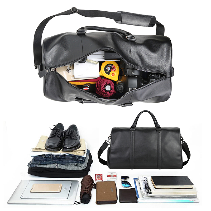Genuine Leather Tote Travel Bag Overnight Duffle Bag with Shoe Compartment - Image 6