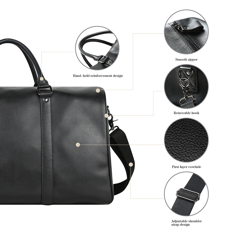 Genuine Leather Tote Travel Bag Overnight Duffle Bag with Shoe Compartment - Image 7
