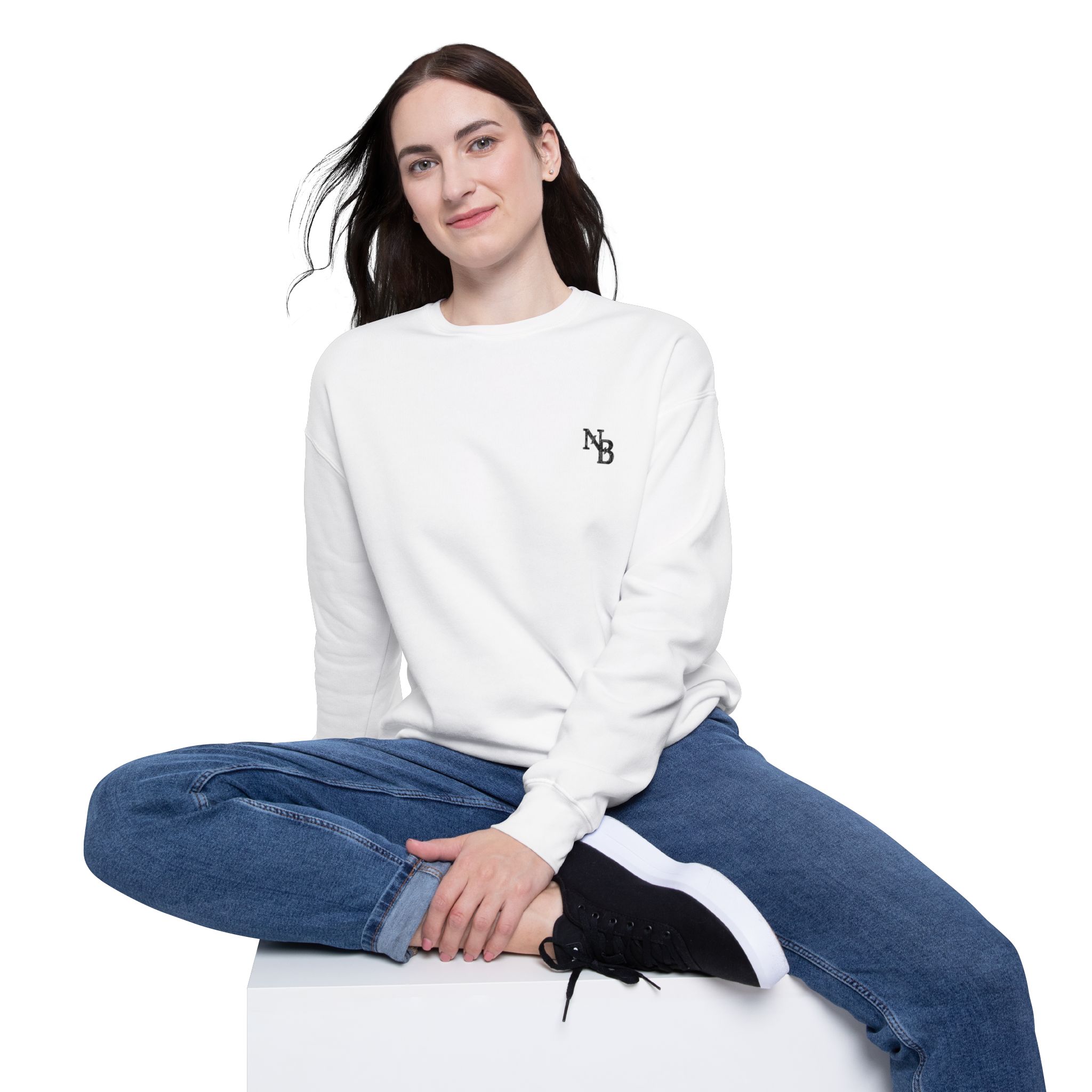 Minimalist White Sweatshirt, NB Unisex Crewneck, Casual Streetwear