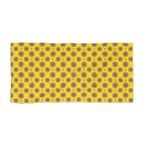 Mandala Sunburst Beach Towel, Vibrant Yellow Boho Pattern for Summer Days