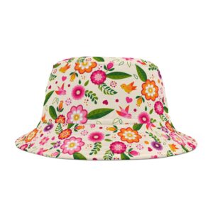Bright Floral Bucket Hat, Colorful Summer Garden Print for Women & Teens