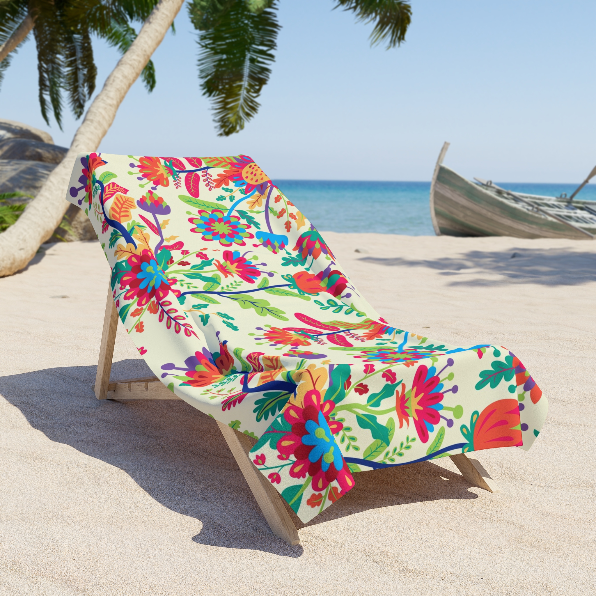Colorful Folk Floral Beach Towel, Boho Summer Vibes for Beach & Poolside - Image 4