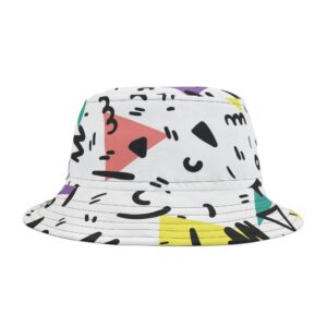 90s Memphis Style Bucket Hat, Bold Abstract Pattern with Color Pop