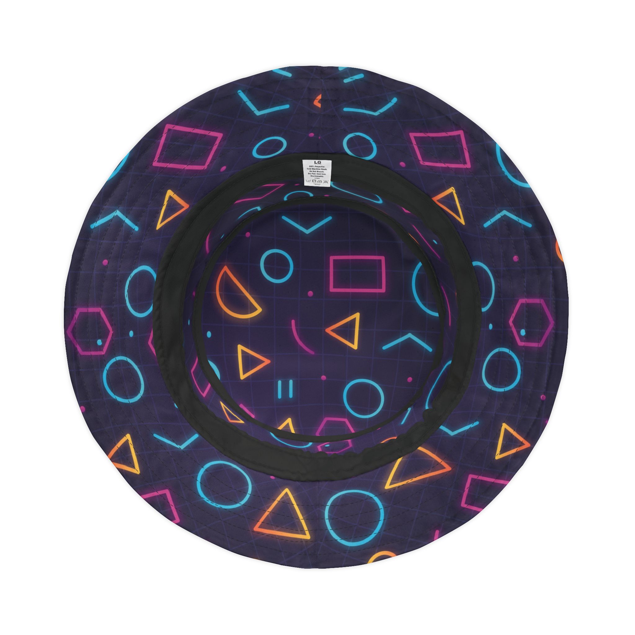 Neon Glow Geometric Bucket Hat, Vaporwave 80s-Inspired Retro Streetwear - Image 6