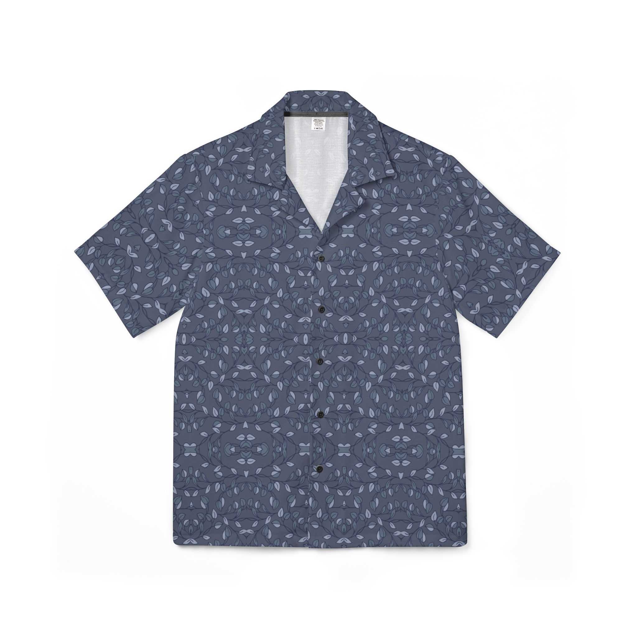 Men’s Navy Pattern Camp Shirt, Short Sleeve Button-Up, Lightweight Summer Hawaiian Style - Image 5