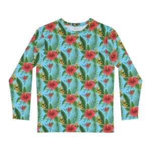 Vibrant Island Blue Long Sleeve Shirt, Beachwear, Summer Fashion, Vacation Outfit, Mens AOP Shirt, Gift for Him