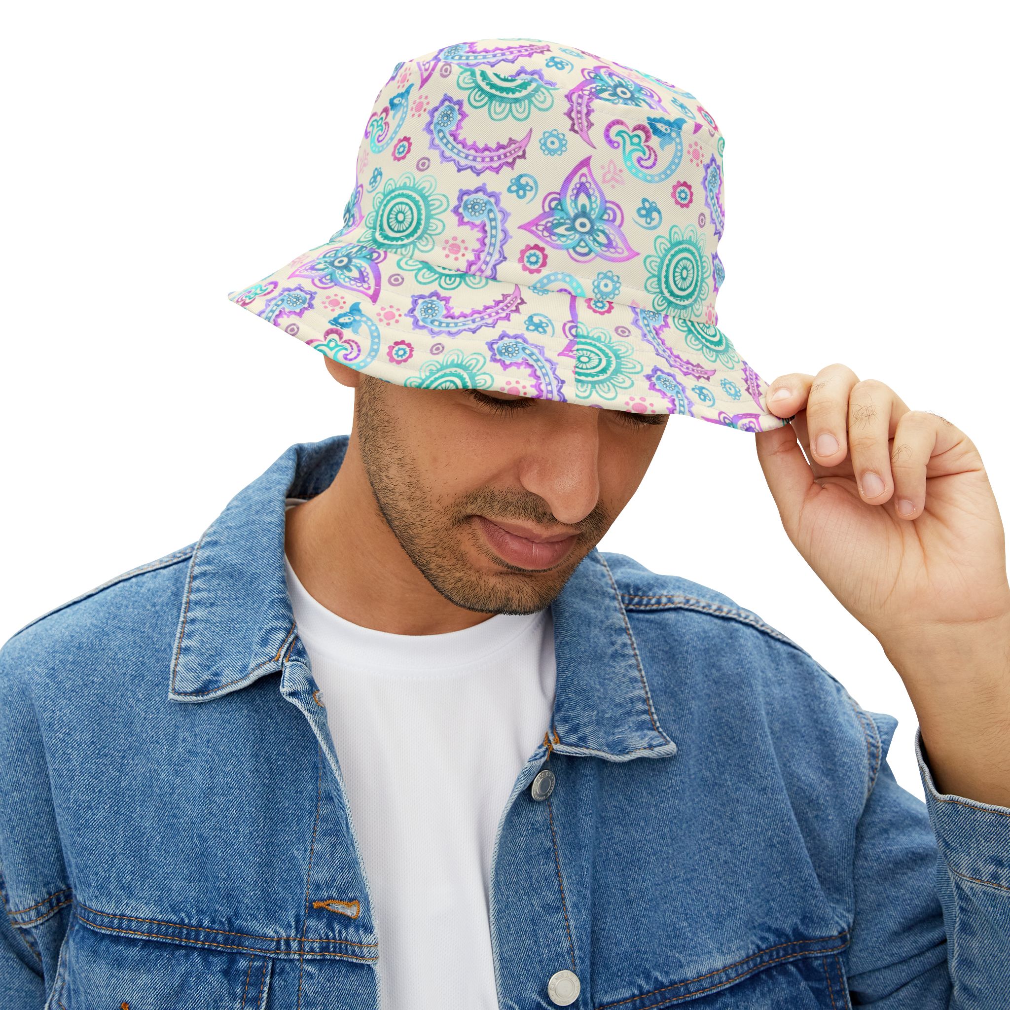 Pastel Paisley Bucket Hat, Soft Boho Tie-Dye Vibes for Spring & Summer - Image 7