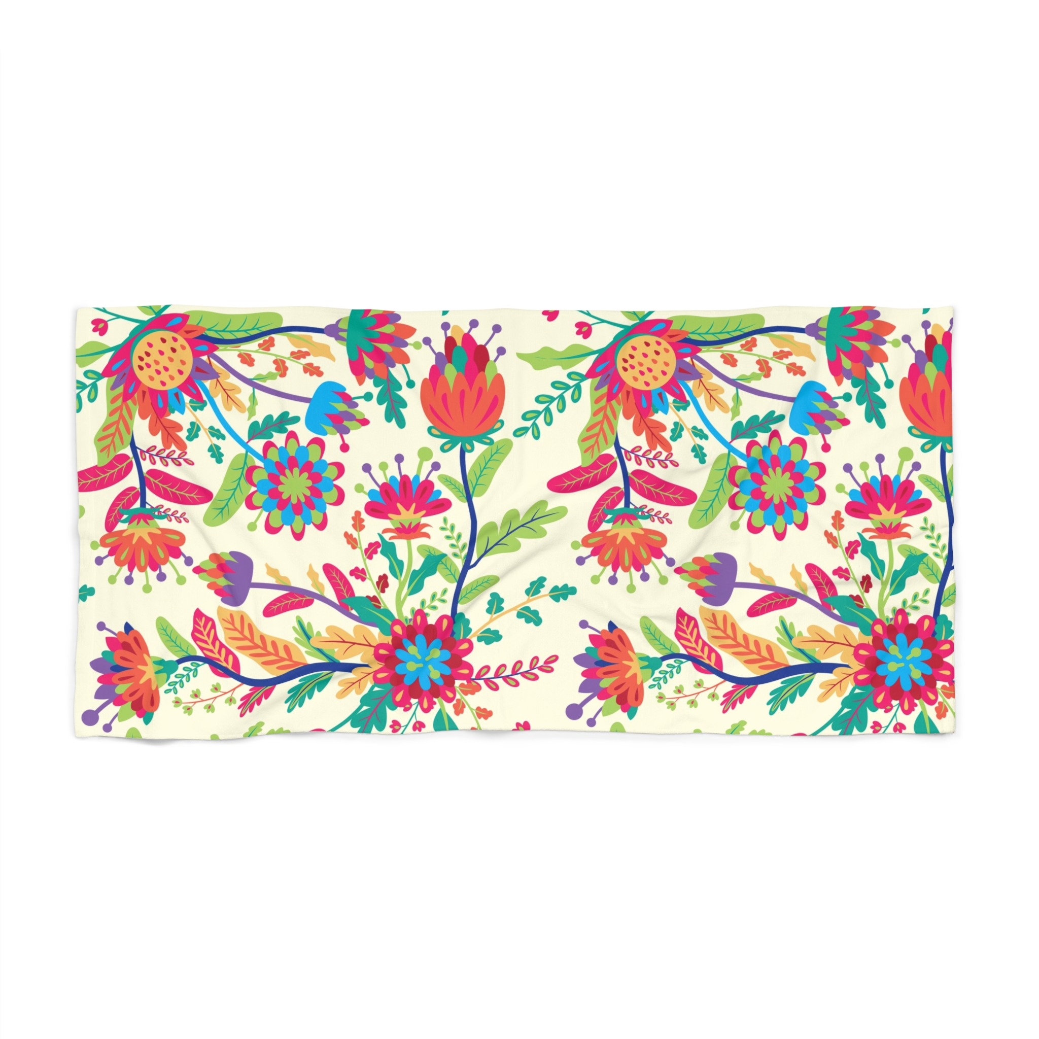 Colorful Folk Floral Beach Towel, Boho Summer Vibes for Beach & Poolside - Image 2