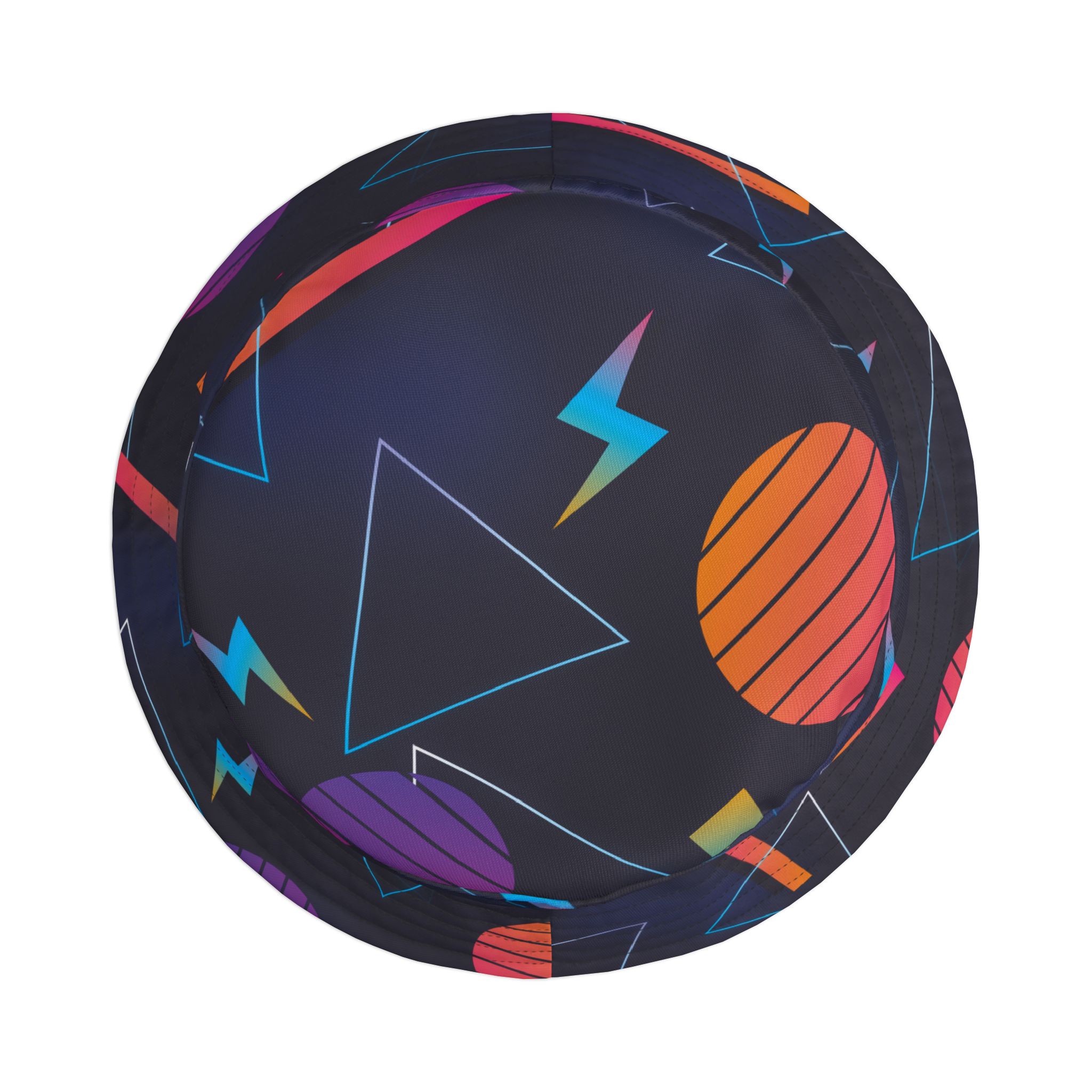 Retro 80s Neon Geometric Pattern Bucket Hat, Vibrant Streetwear Style - Image 5