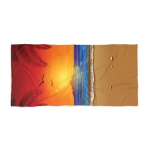 Tropical Sunset Beach Towel, Vibrant Ocean View Print, Soft & Absorbent, Summer Vacation Essential