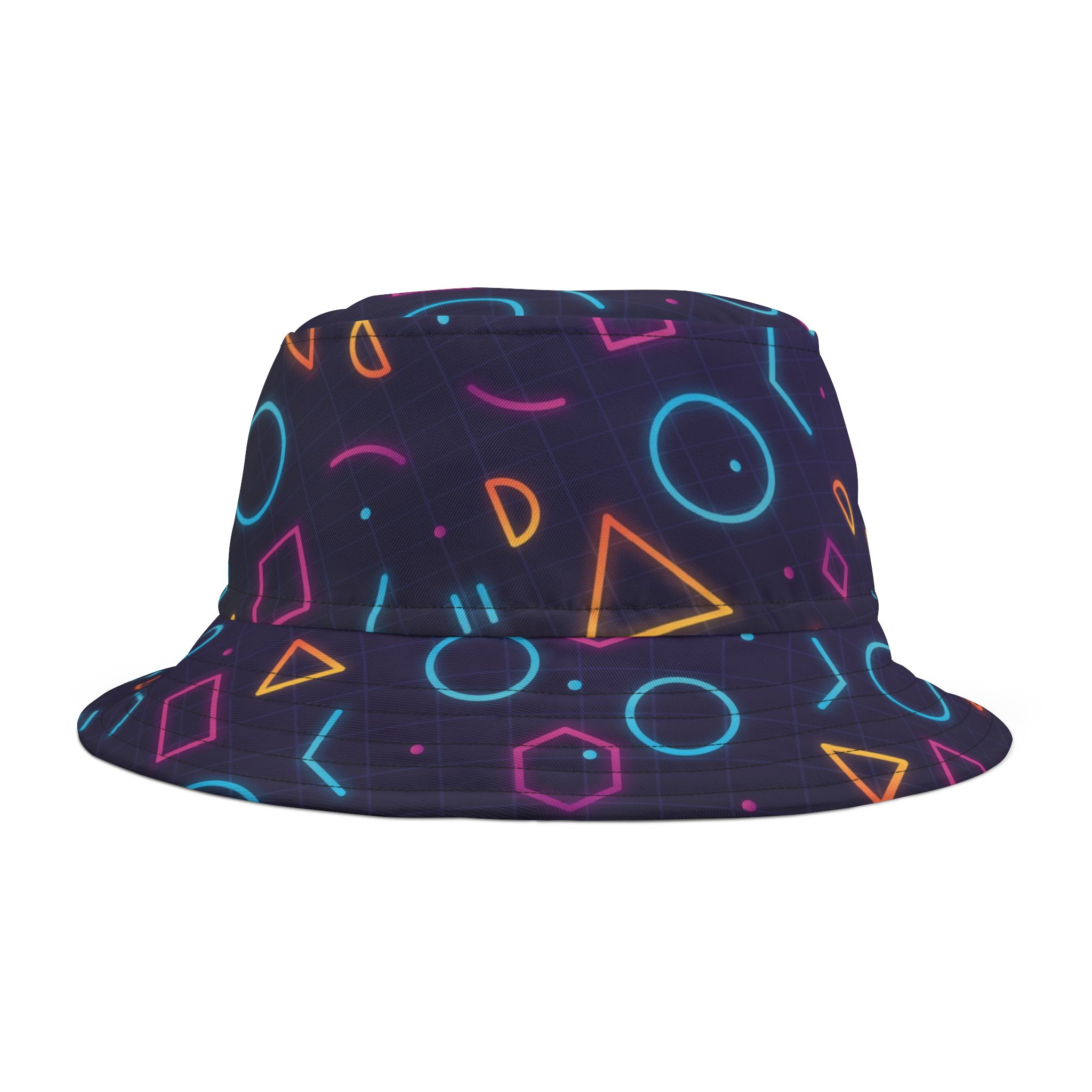 Neon Glow Geometric Bucket Hat, Vaporwave 80s-Inspired Retro Streetwear - Image 2