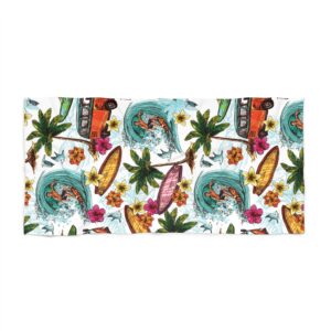 Tropical Surf Vibes Beach Towel, Vibrant Hawaiian Print for Summer, Travel & Pool Days