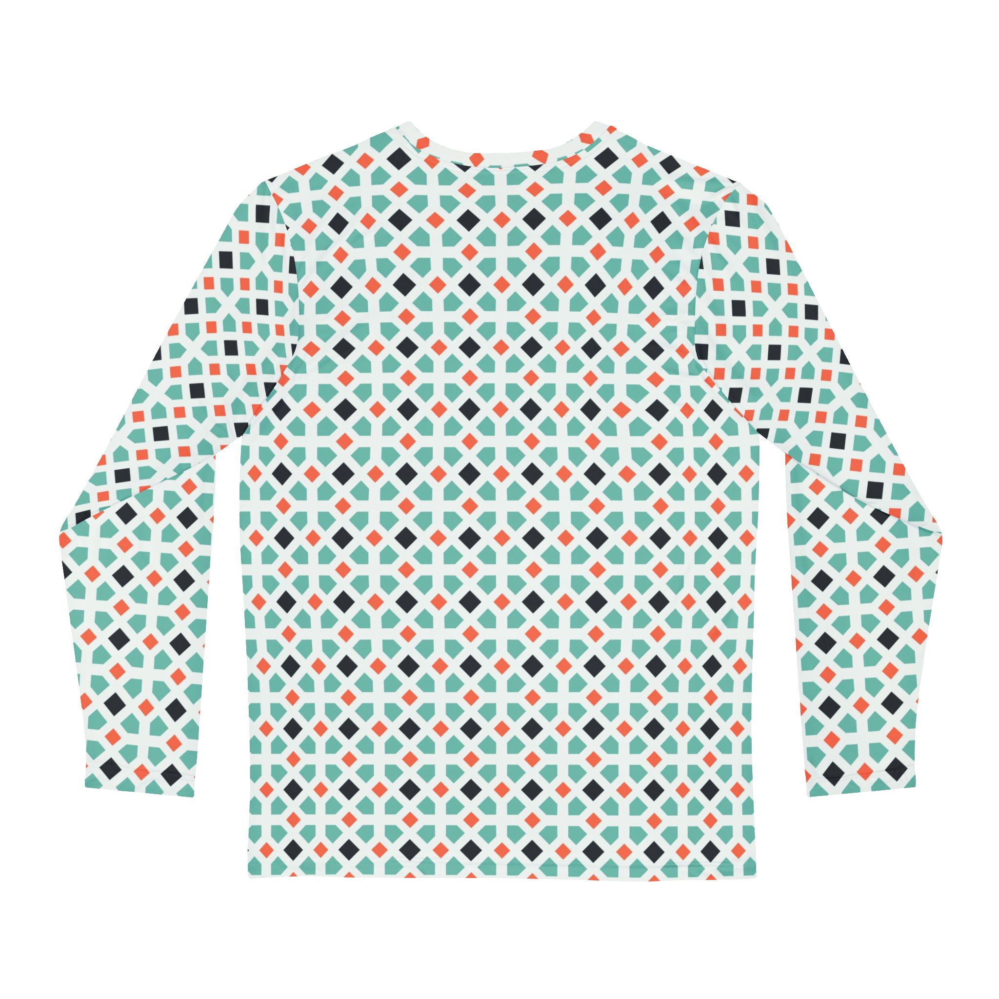 Retro Geometric Mosaic Men's Long Sleeve Shirt Unique Gift for Him, Everyday Wear, Spring Fashion - Image 2