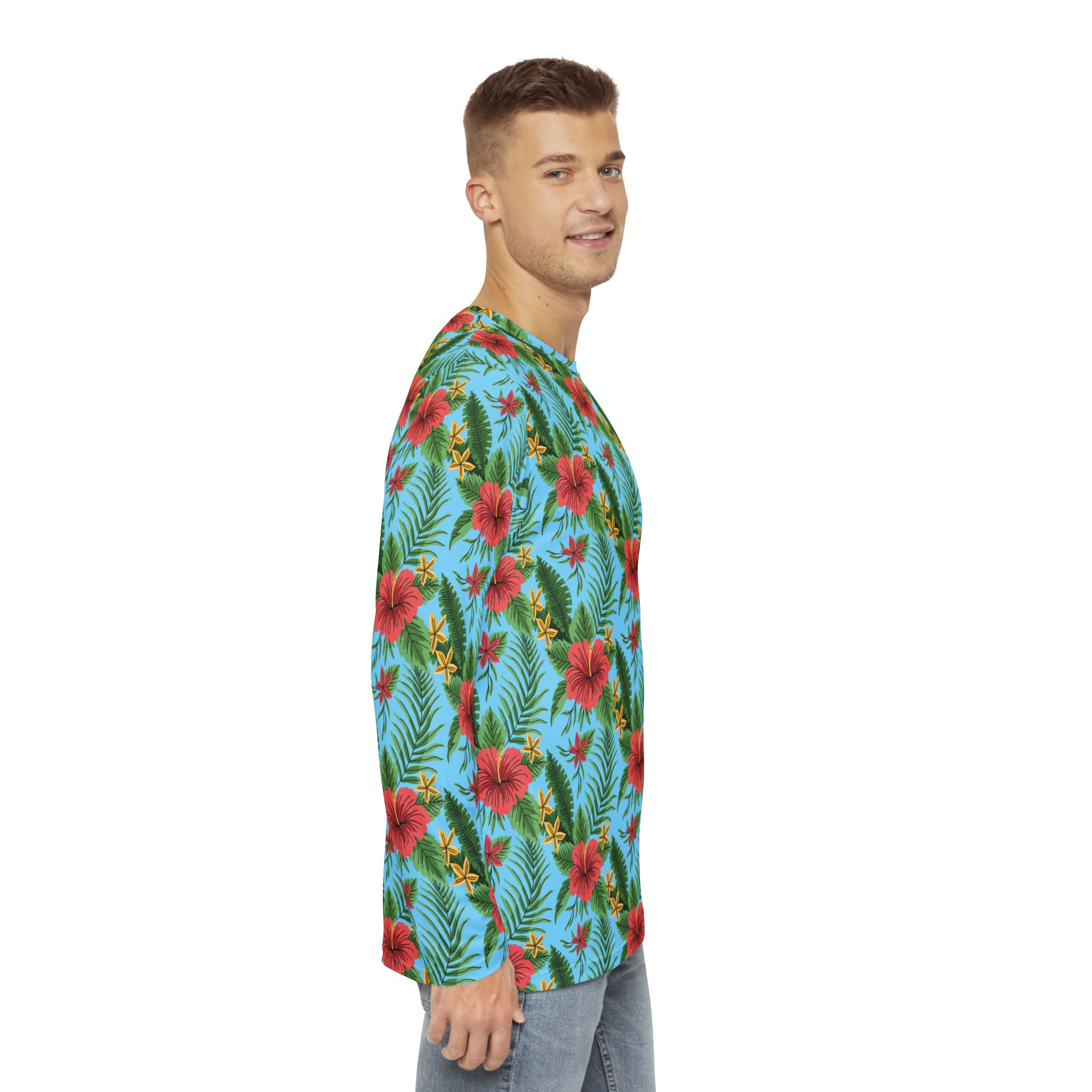 Vibrant Island Blue Long Sleeve Shirt, Beachwear, Summer Fashion, Vacation Outfit, Mens AOP Shirt, Gift for Him - Image 6
