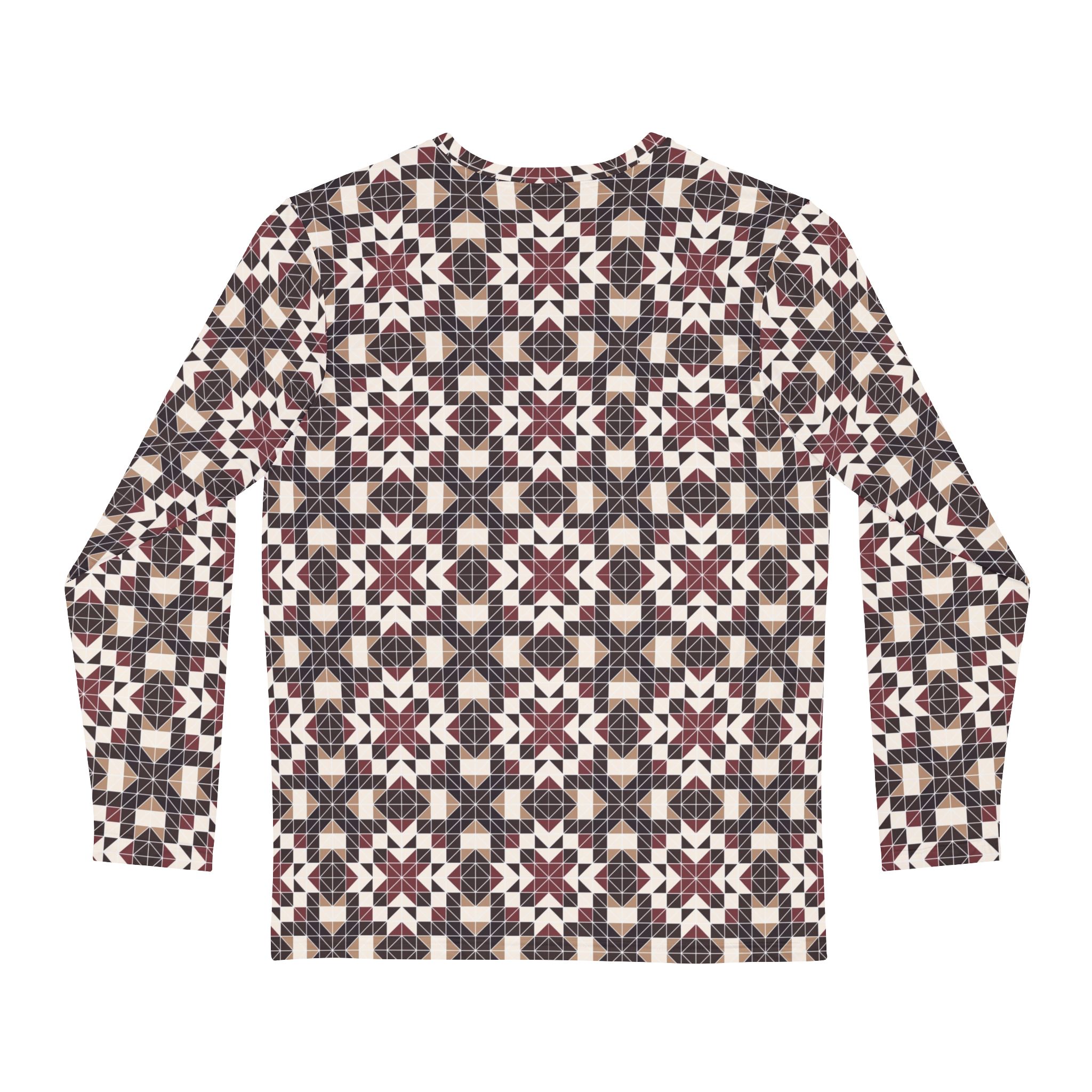 Ornate Crimson Tile Men's Long Sleeve Shirt, Casual Wear, Gift for Him, Fashion Top, Everyday Essentials - Image 2
