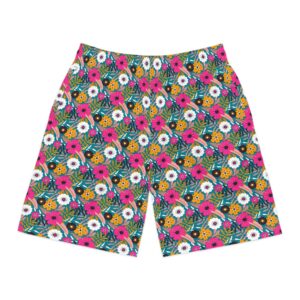 Men's Floral Print Jogger Shorts, Summer Loungewear, Beachwear, Casual Shorts, Vibrant Athletic Wear