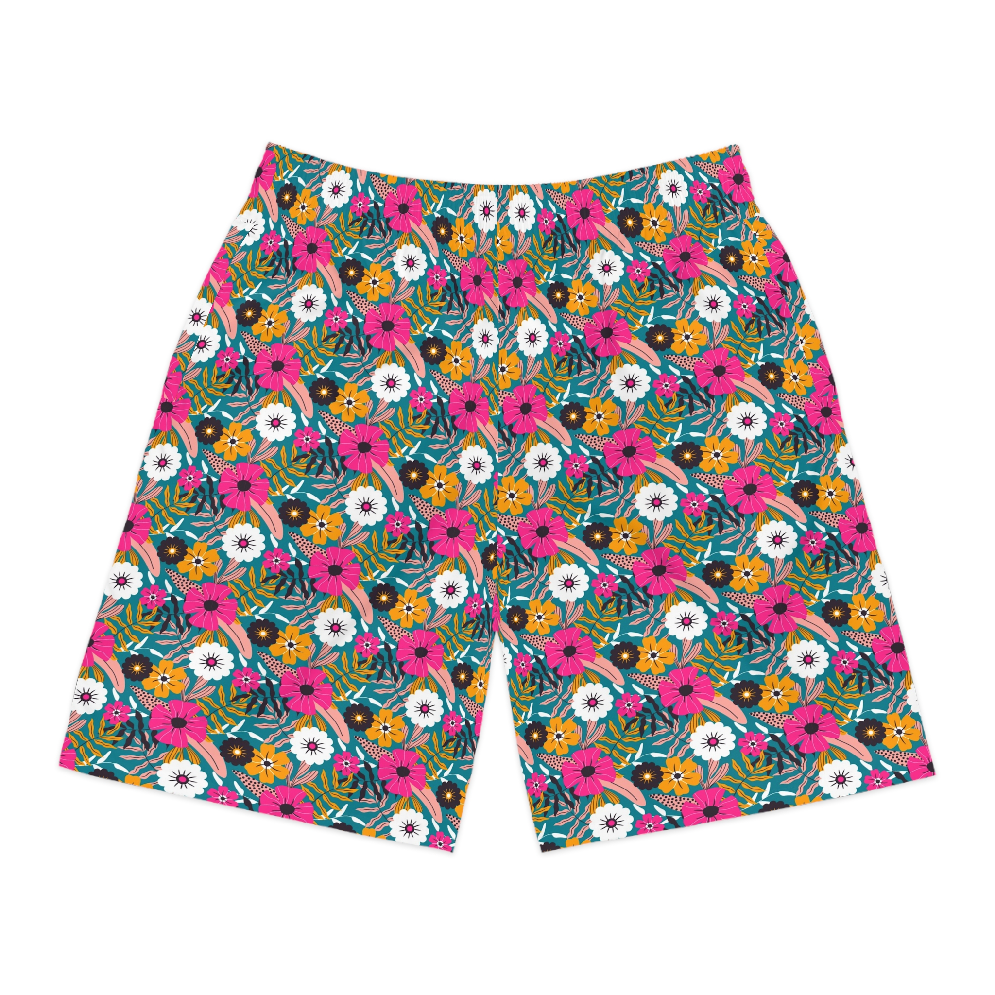 Men's Floral Print Jogger Shorts, Summer Loungewear, Beachwear, Casual Shorts, Vibrant Athletic Wear