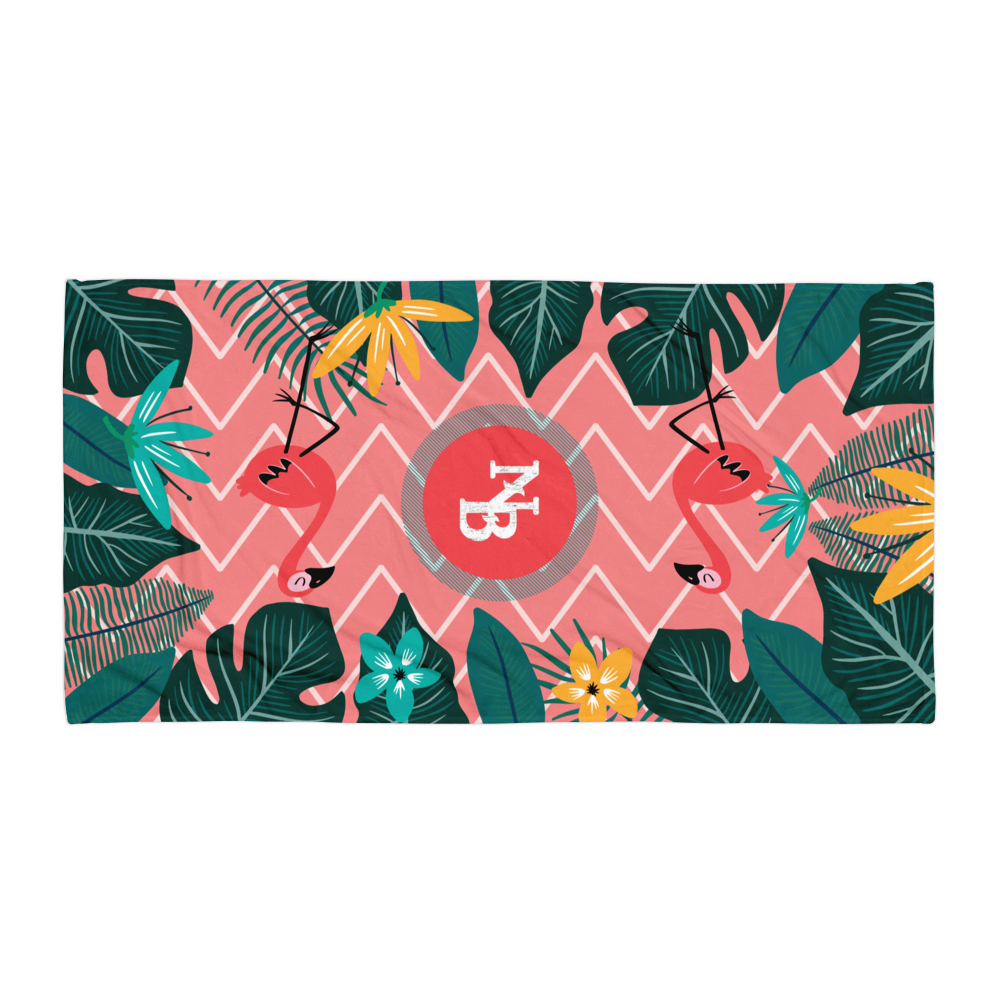 Tropical Flamingo Beach Towel, Vibrant Chevron Print with Exotic Leaves | NB Summer Essentials - Image 2