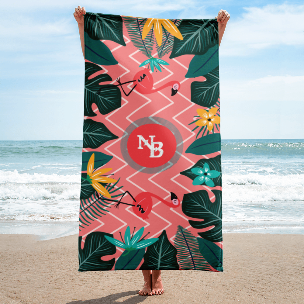 Tropical Flamingo Beach Towel, Vibrant Chevron Print with Exotic Leaves | NB Summer Essentials - Image 5