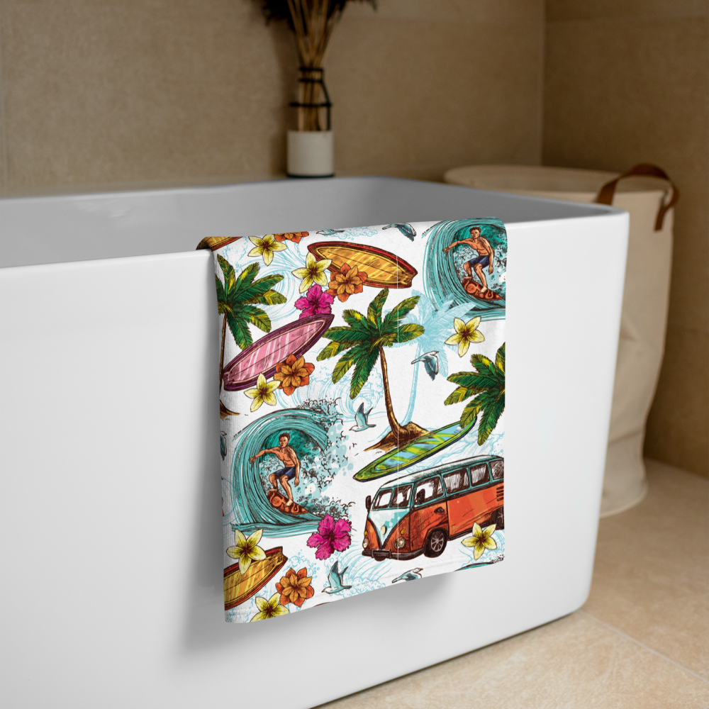 Tropical Surf Vibes Beach Towel, Vibrant Hawaiian Print for Summer, Travel & Pool Days - Image 3