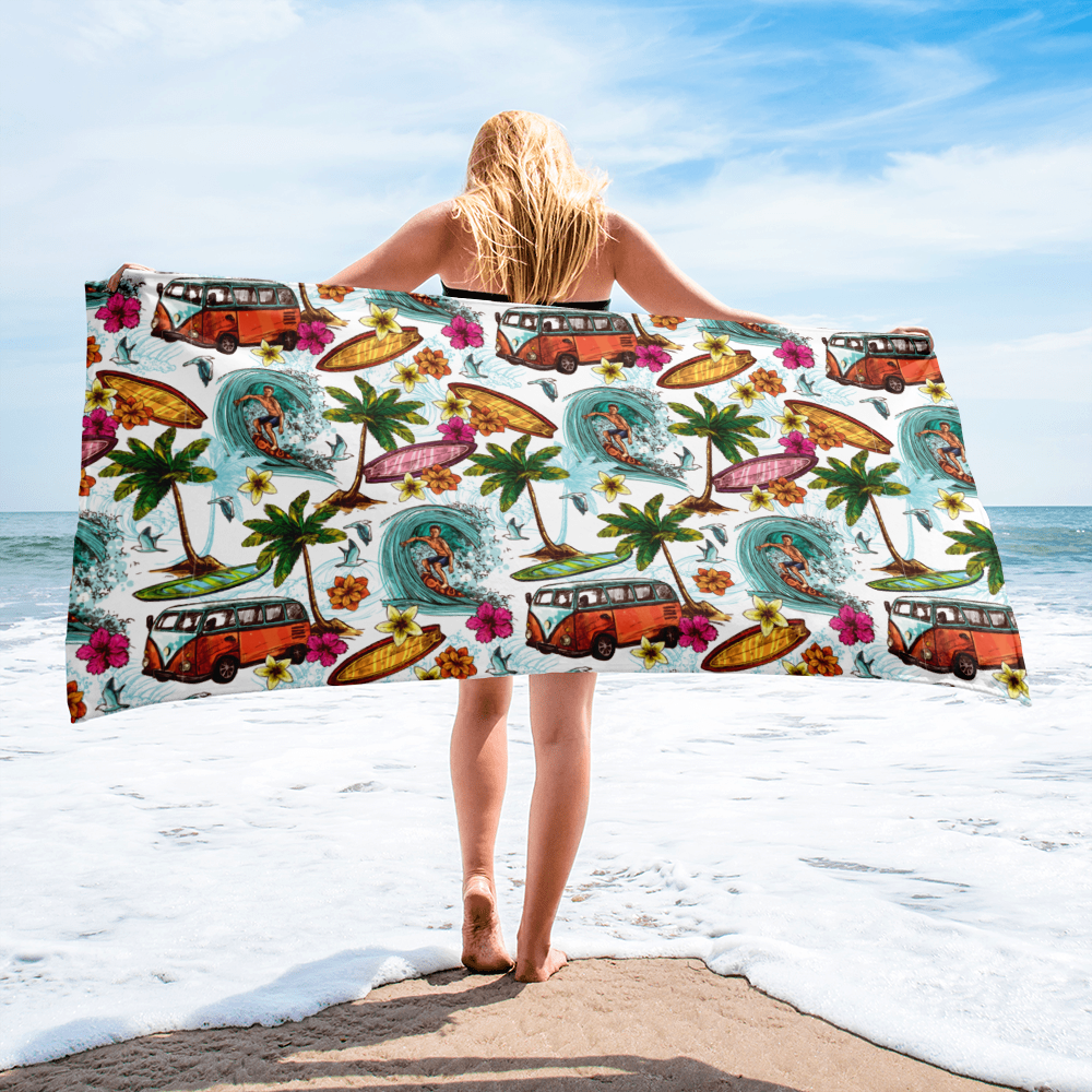 Tropical Surf Vibes Beach Towel, Vibrant Hawaiian Print for Summer, Travel & Pool Days - Image 4