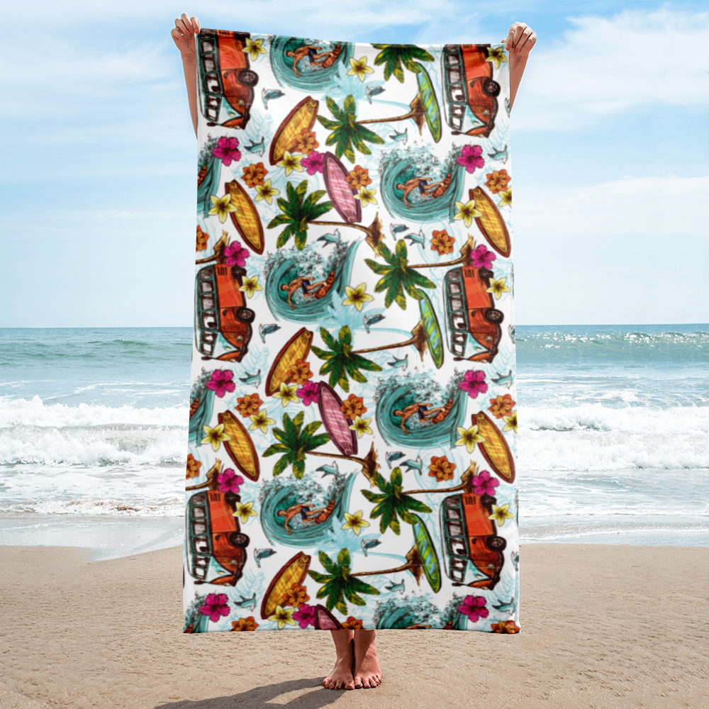 Tropical Surf Vibes Beach Towel, Vibrant Hawaiian Print for Summer, Travel & Pool Days - Image 5