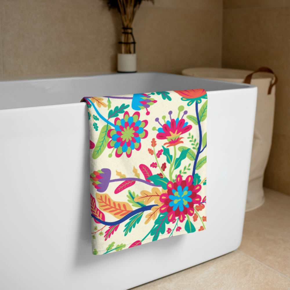 Colorful Folk Floral Beach Towel, Boho Summer Vibes for Beach & Poolside - Image 5