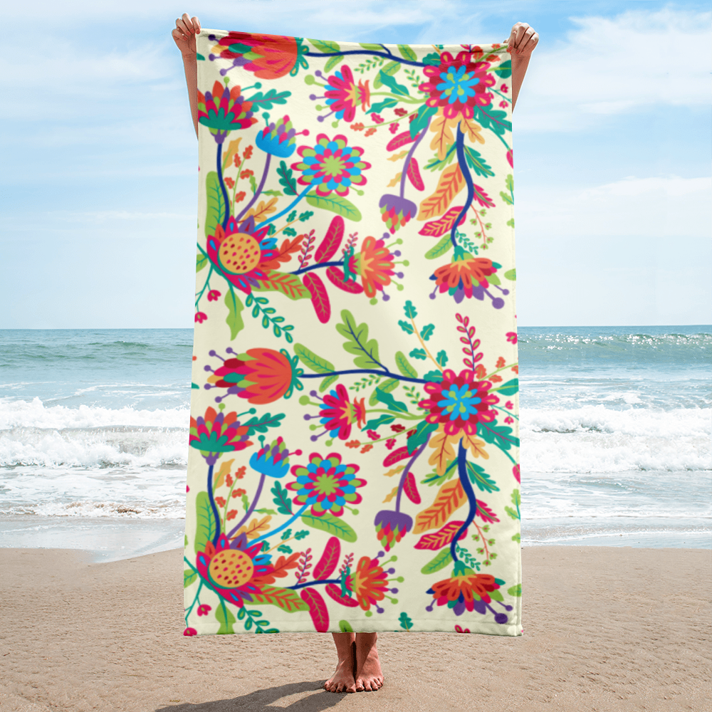 Colorful Folk Floral Beach Towel, Boho Summer Vibes for Beach & Poolside - Image 6