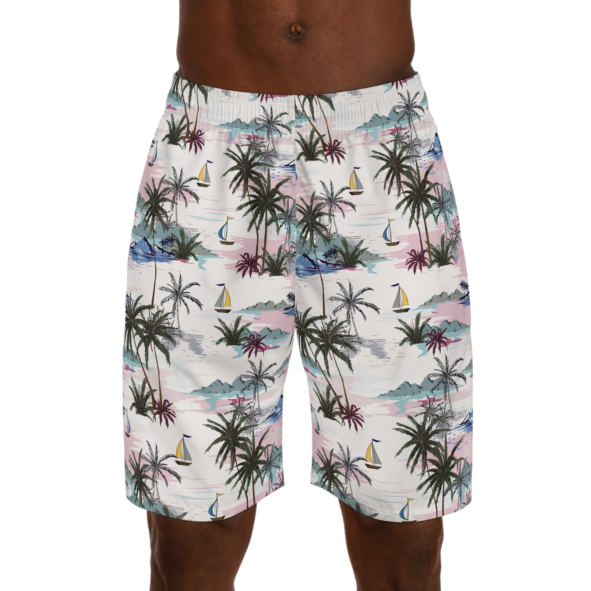 Tropical Print Jogger Shorts for Men - Beachwear, Summer Casuals, Vacation Essential, Relaxed Fit Shorts, AOP Patterned Activewear - Image 3