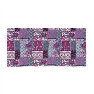 Vintage Patchwork Beach Towel, Boho Purple Floral Beach Towel