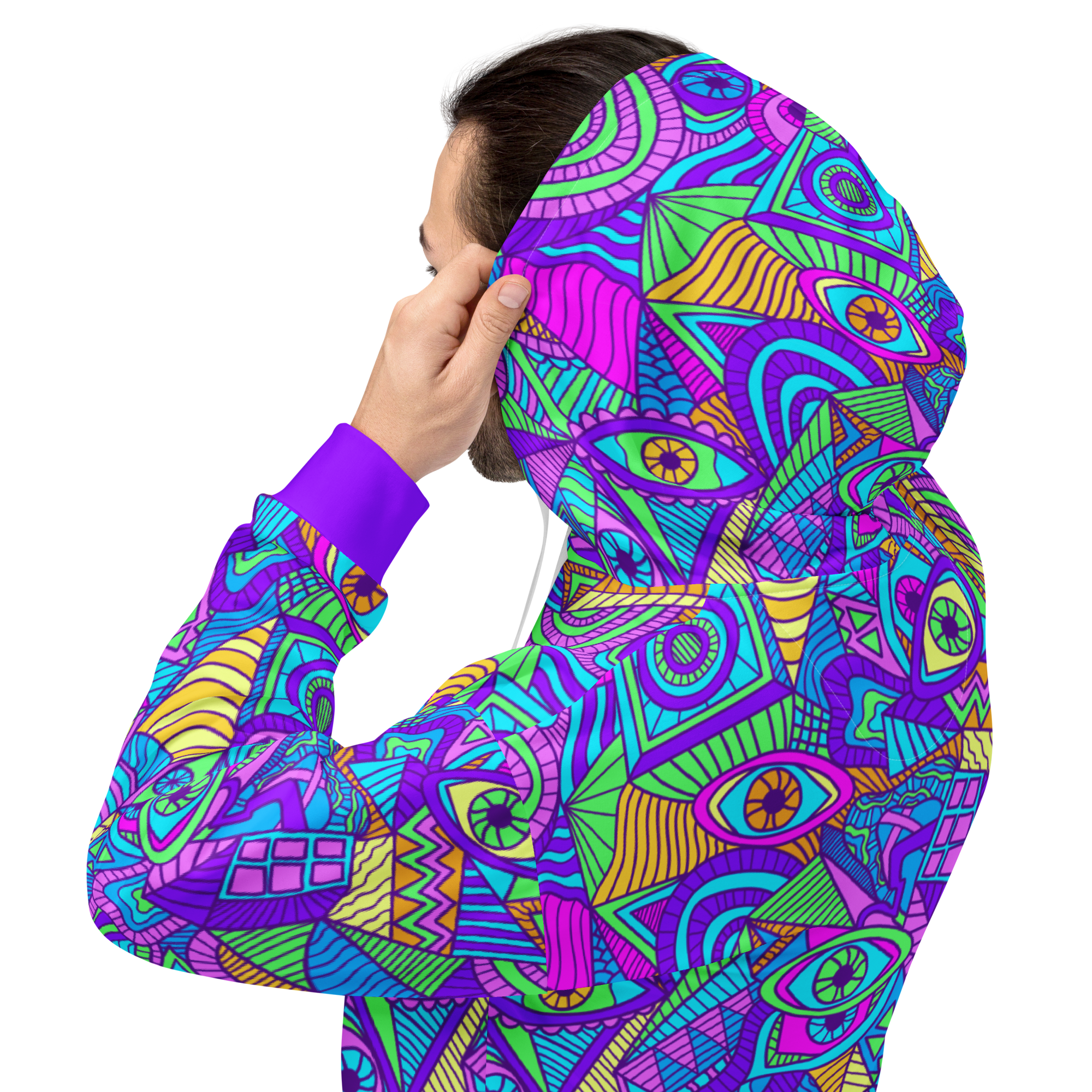 Psychedelic Tribal Hoodie, Neon Graffiti Print, Colorful Streetwear Hoodie, Festival Rave Hoodie, Bold Music Lover Gift, Trippy Pullover - Image 6