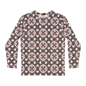 Ornate Crimson Tile Men's Long Sleeve Shirt, Casual Wear, Gift for Him, Fashion Top, Everyday Essentials