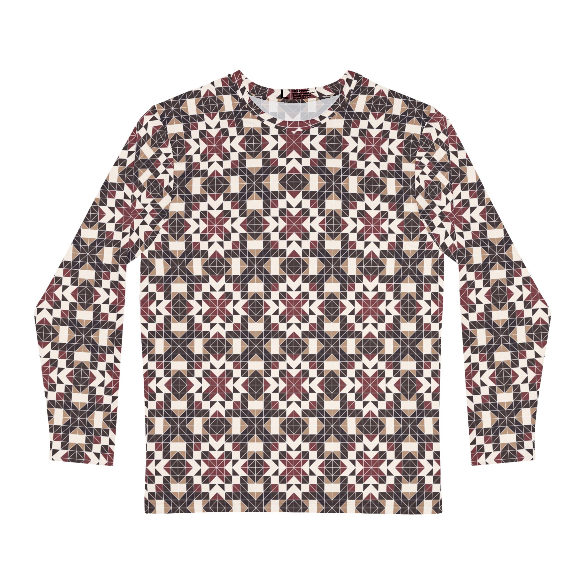 Ornate Crimson Tile Men's Long Sleeve Shirt, Casual Wear, Gift for Him, Fashion Top, Everyday Essentials