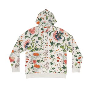 Vintage Botanical Garden Hoodie, Soft White with Hand, Drawn Floral Print