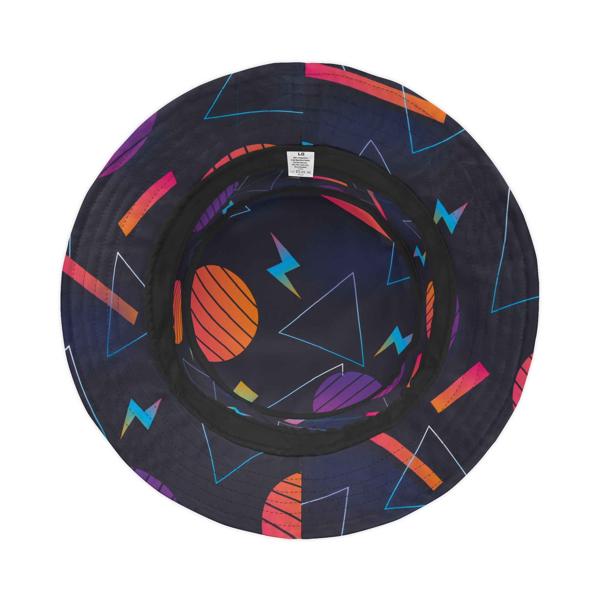 Retro 80s Neon Geometric Pattern Bucket Hat, Vibrant Streetwear Style - Image 6