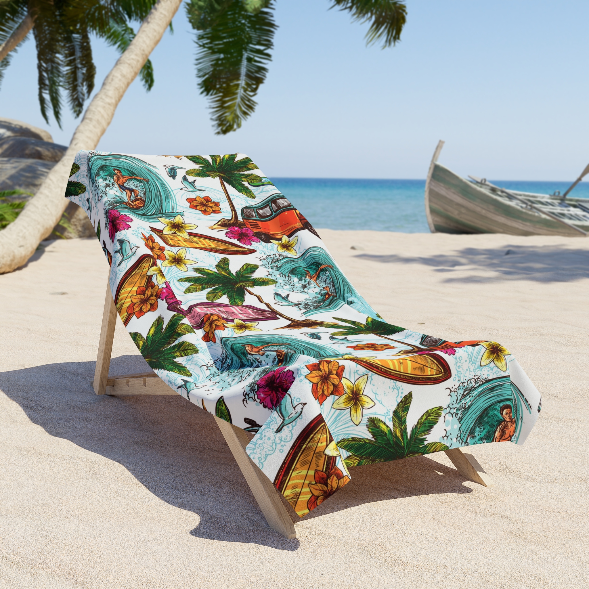 Tropical Surf Vibes Beach Towel, Vibrant Hawaiian Print for Summer, Travel & Pool Days - Image 6