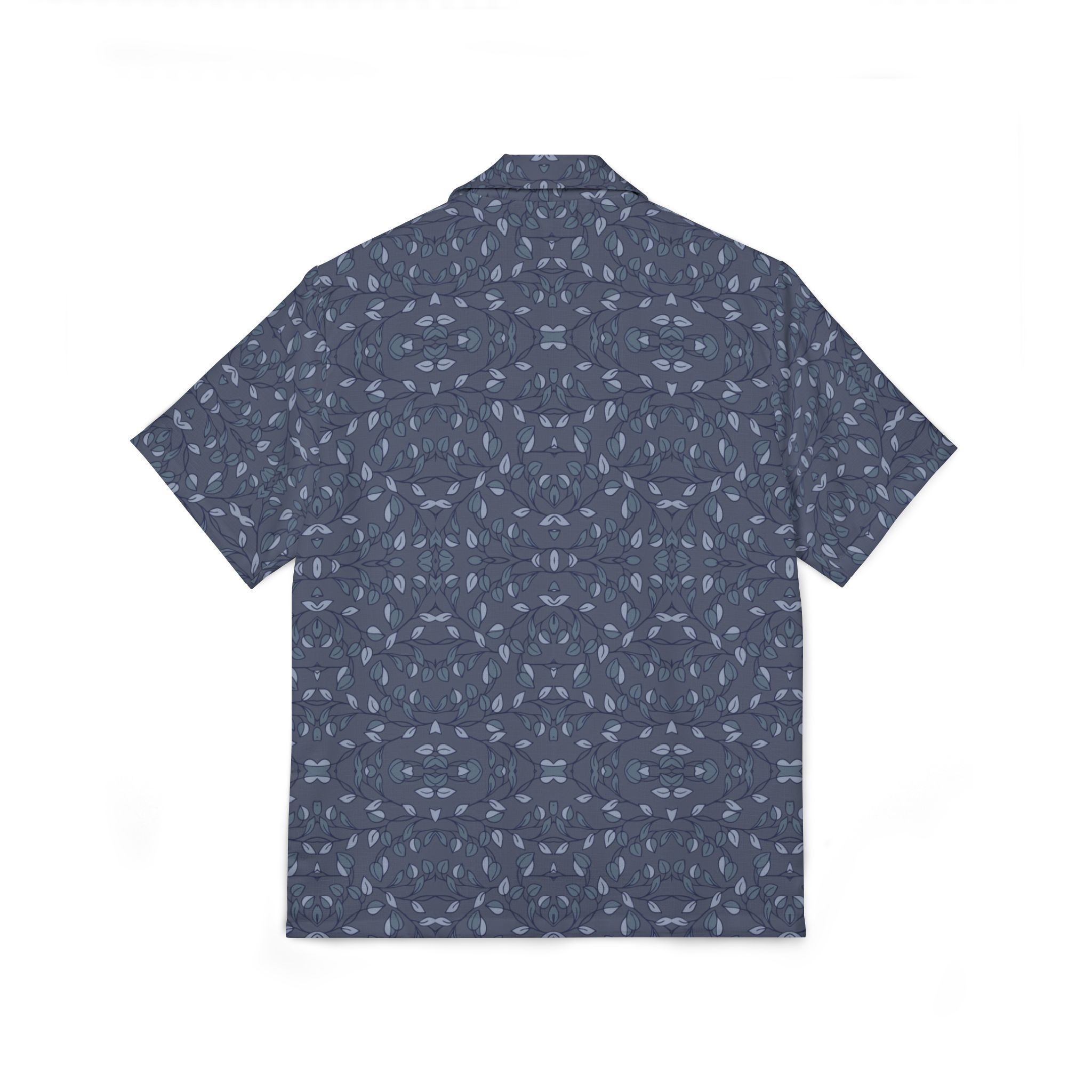 Men’s Navy Pattern Camp Shirt, Short Sleeve Button-Up, Lightweight Summer Hawaiian Style - Image 6