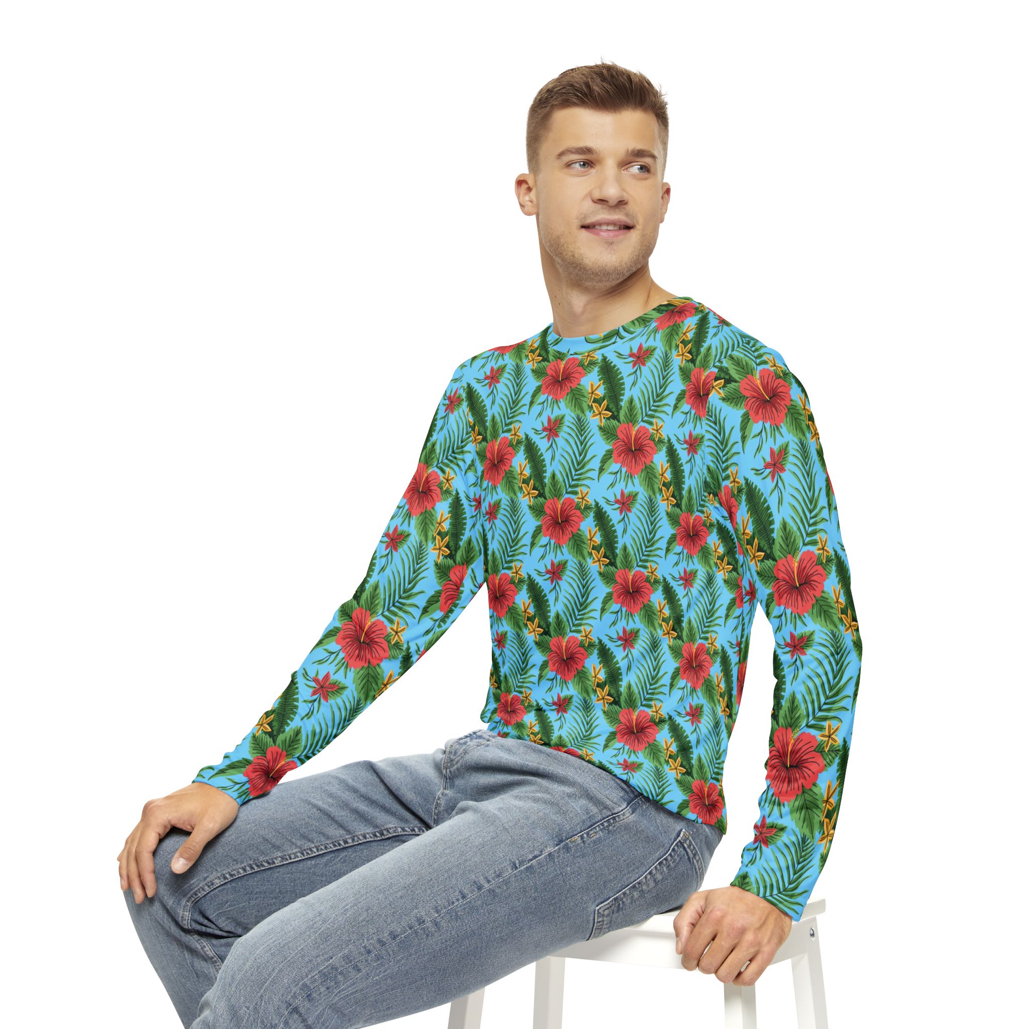 Vibrant Island Blue Long Sleeve Shirt, Beachwear, Summer Fashion, Vacation Outfit, Mens AOP Shirt, Gift for Him - Image 7