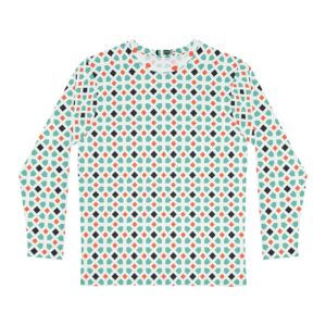 Retro Geometric Mosaic Men's Long Sleeve Shirt Unique Gift for Him, Everyday Wear, Spring Fashion
