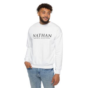 Custom White Nathan Blake Sweatshirt, Unisex Drop Shoulder Sweatshirt