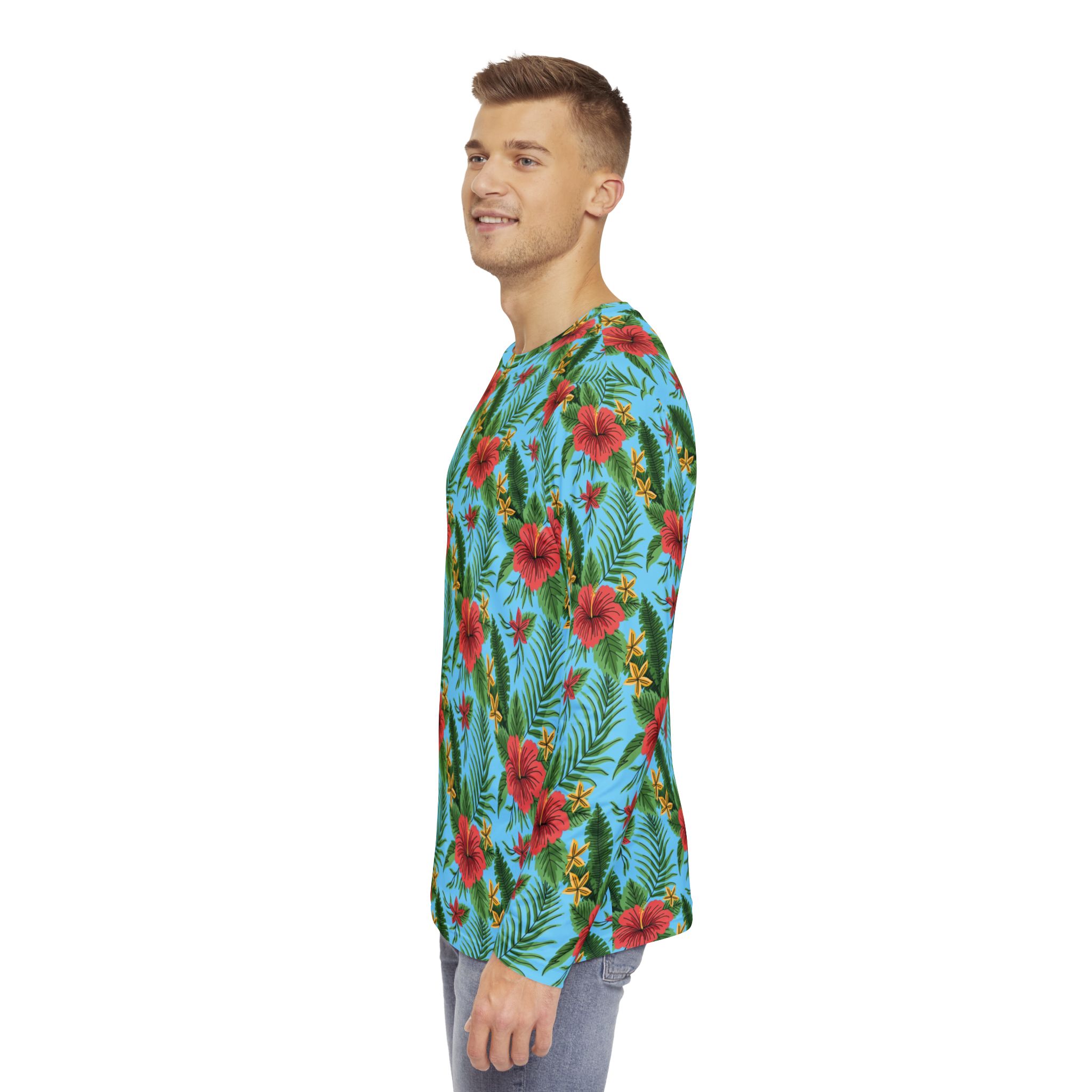 Vibrant Island Blue Long Sleeve Shirt, Beachwear, Summer Fashion, Vacation Outfit, Mens AOP Shirt, Gift for Him - Image 5