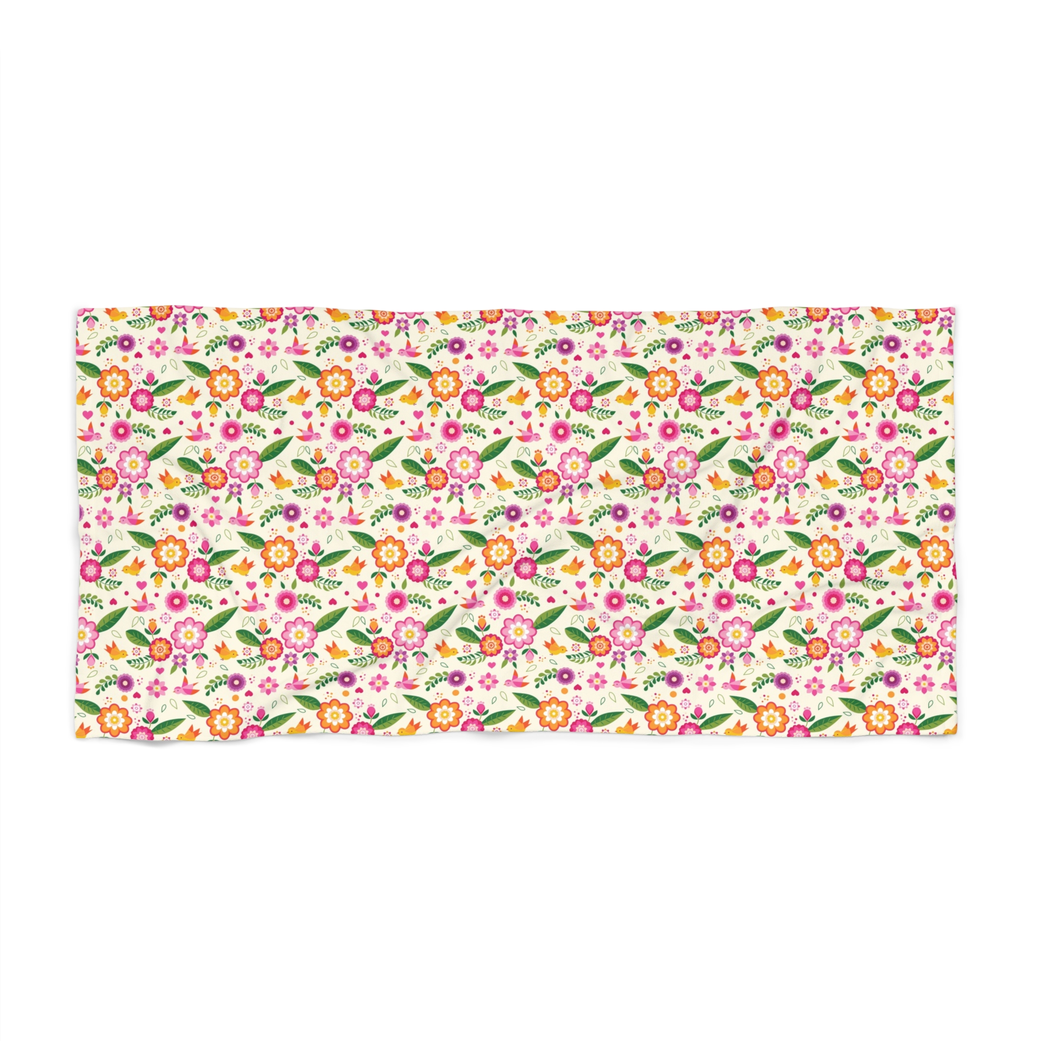 Bright Floral Beach Towel, Colorful Summer Garden Print for Beach & Pool Days