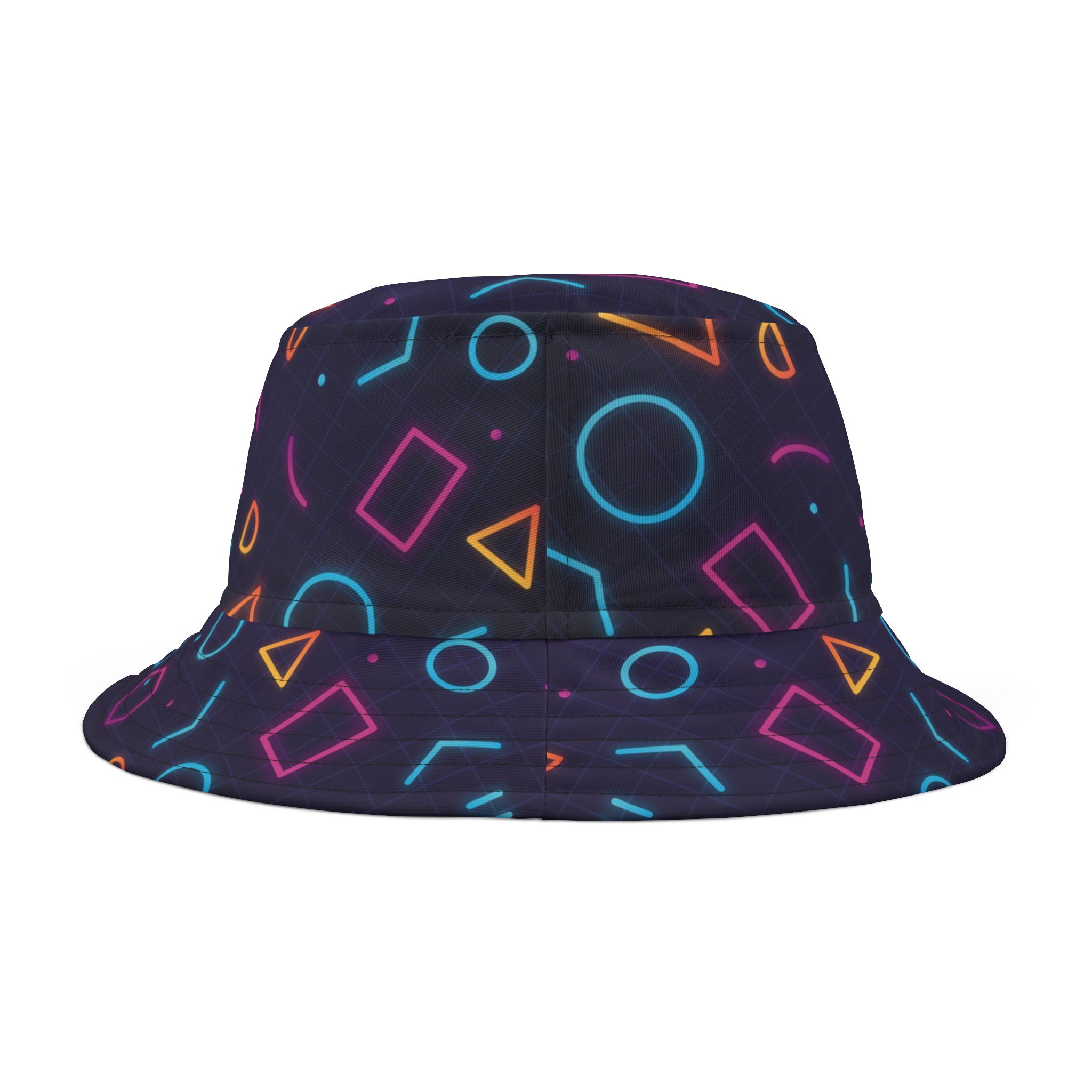 Neon Glow Geometric Bucket Hat, Vaporwave 80s-Inspired Retro Streetwear - Image 3