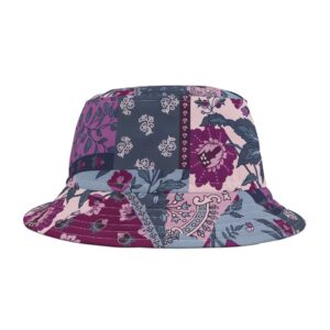 Vintage Patchwork Floral Bucket Hat, Boho Chic in Mauve, Navy & Rose Tones