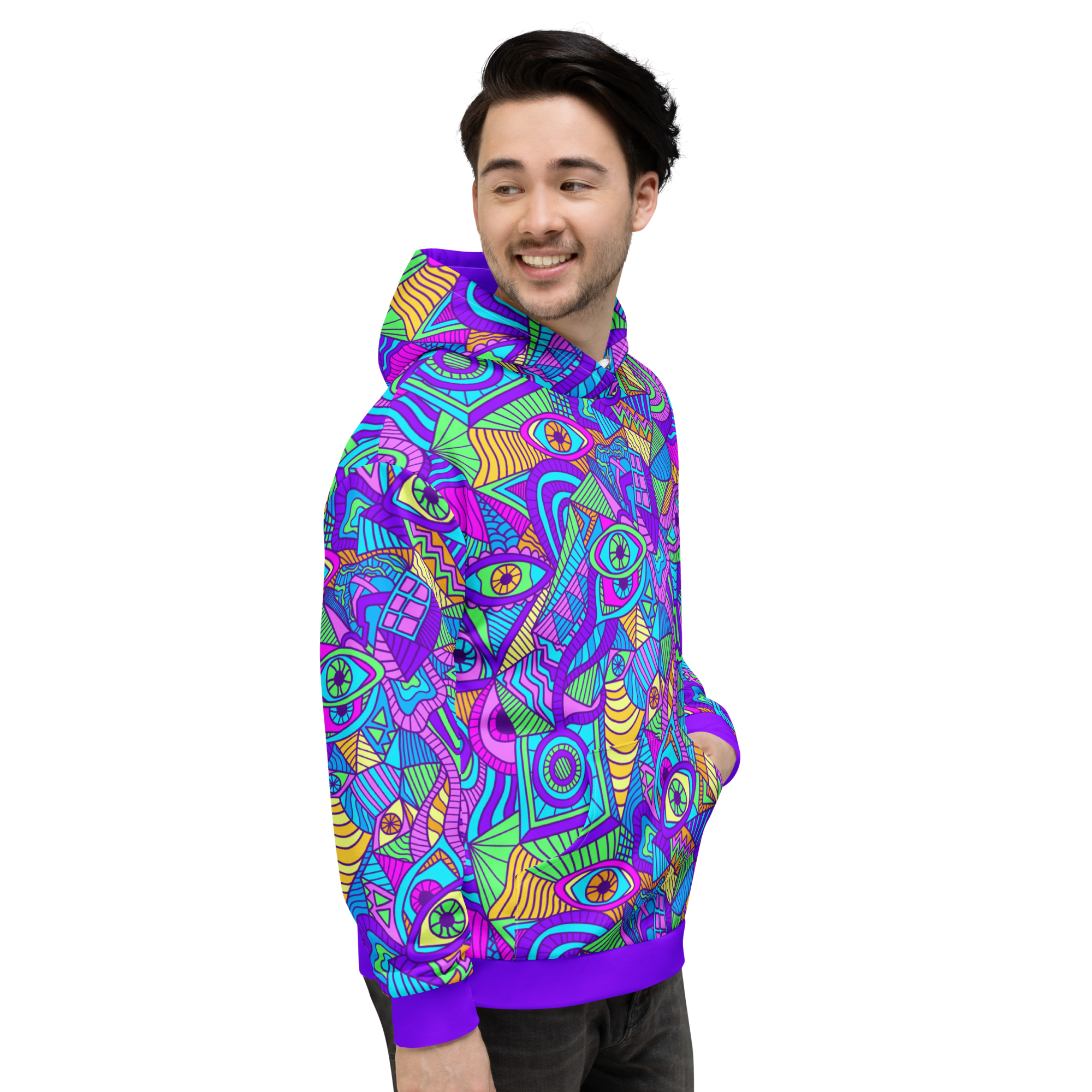 Psychedelic Tribal Hoodie, Neon Graffiti Print, Colorful Streetwear Hoodie, Festival Rave Hoodie, Bold Music Lover Gift, Trippy Pullover - Image 5