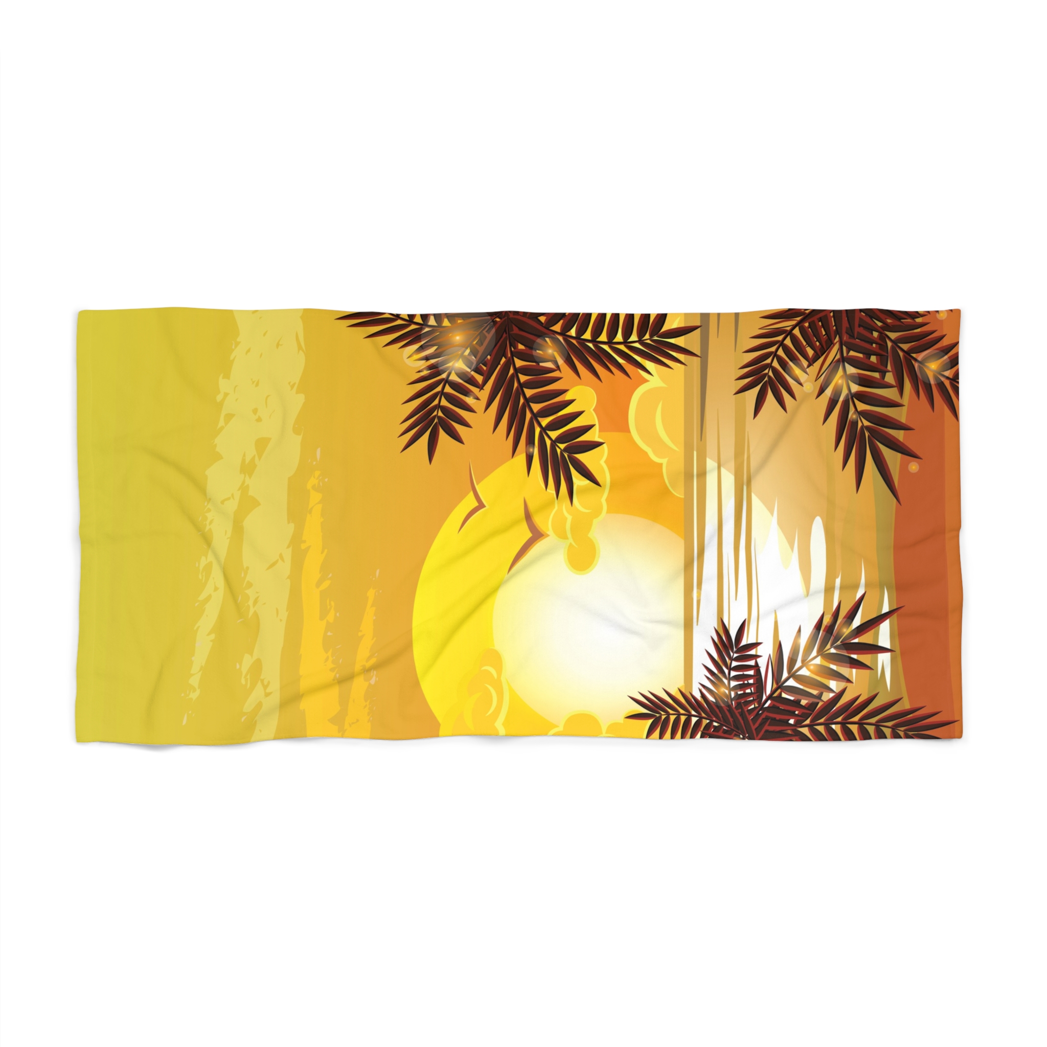 Tropical Sunset Beach Towel, Warm Yellow & Orange Palm Tree Design, Soft & Quick-Dry Towel for Beach Days