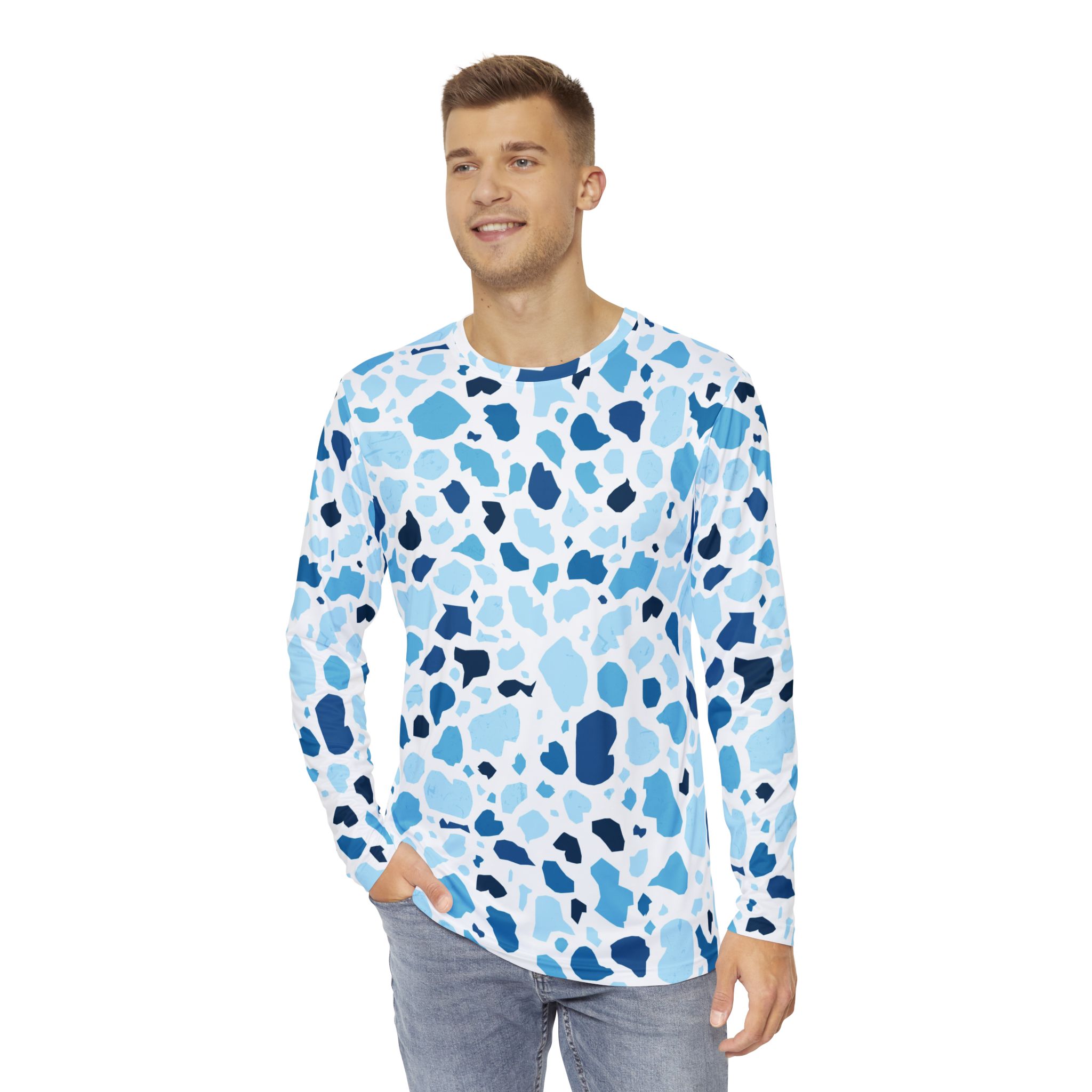 Cool Watercolor Pattern Men's Long Sleeve Shirt, Casual Top, Gift for Him, Stylish Shirt, Everyday Wear, Summer Shirt - Image 4