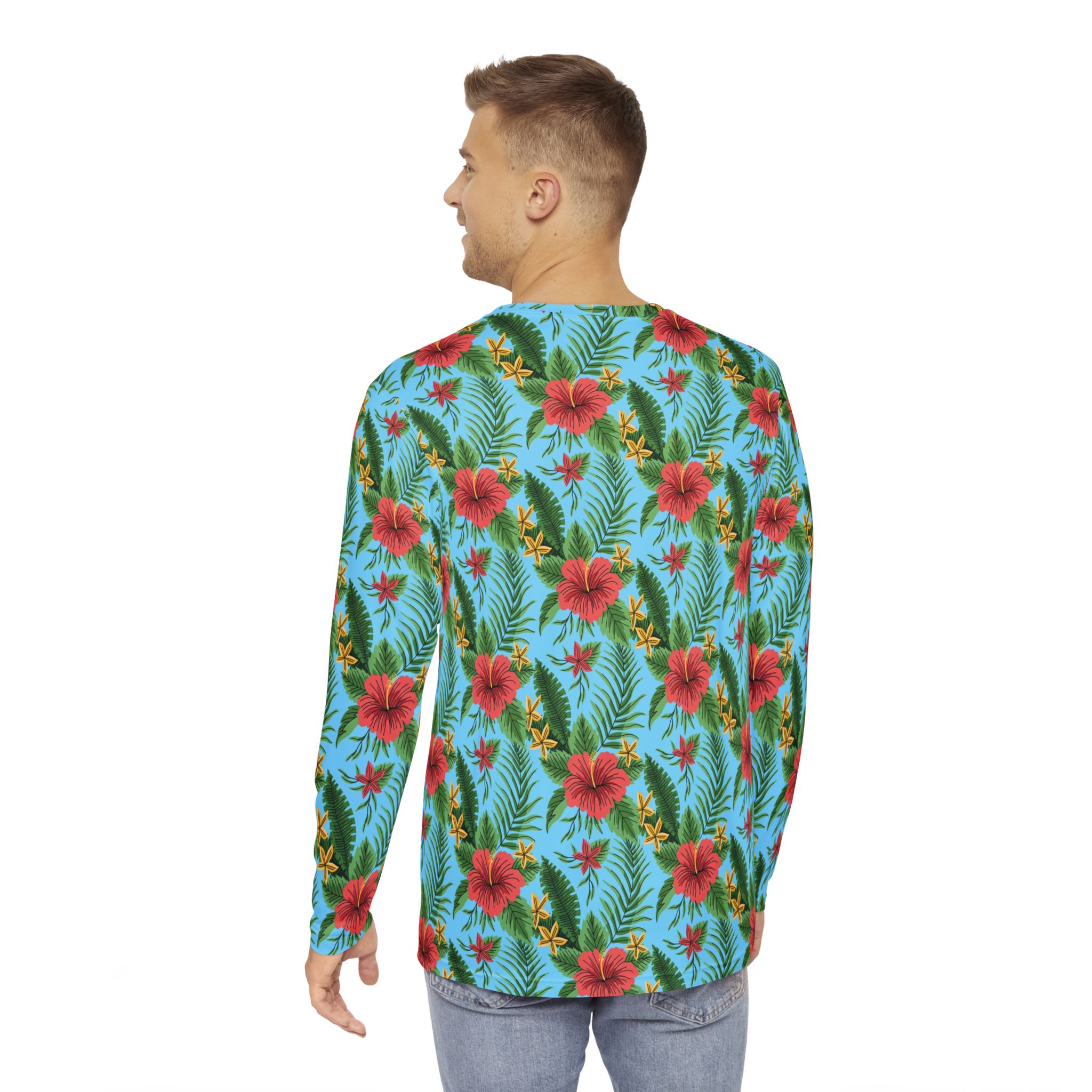 Vibrant Island Blue Long Sleeve Shirt, Beachwear, Summer Fashion, Vacation Outfit, Mens AOP Shirt, Gift for Him - Image 4