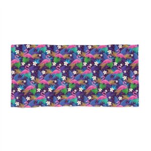 Vibrant Flamingo Beach Towel, Tropical Summer Pool Towel, Lightweight Travel Towel, Perfect for Vacation
